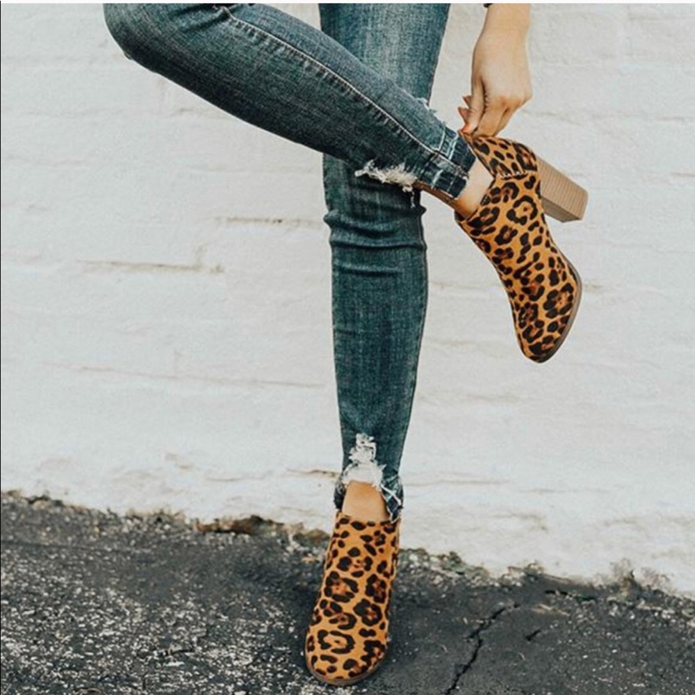 Vegan Suede Leopard Print Ankle Booties - Picture 3 of 3